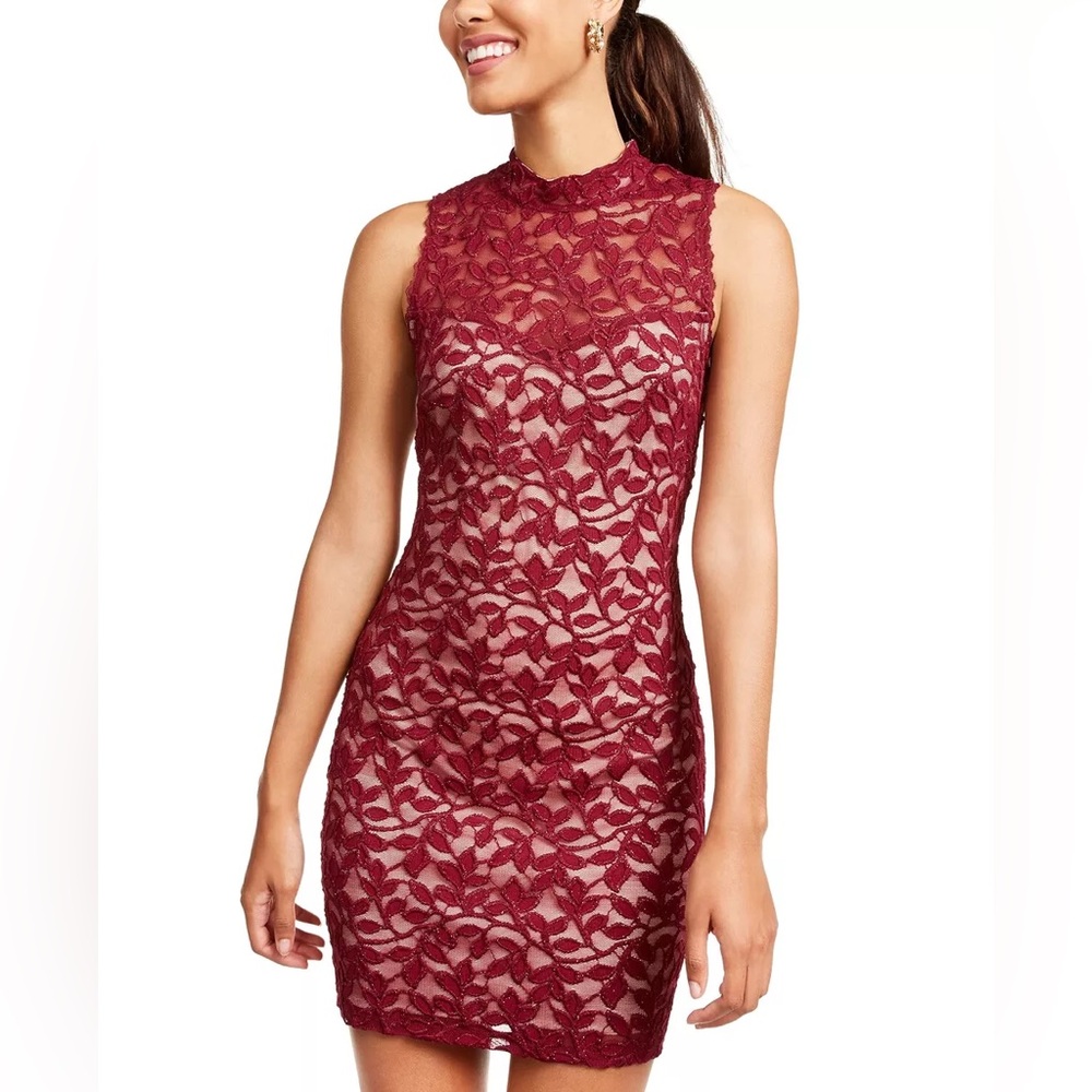 Emerald Sundae | NWT Women’s Mock-Neck Glitter Lace Dress